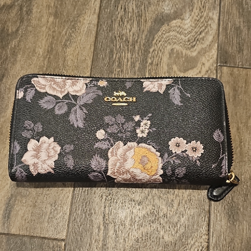 Coach Black and Pink Floral Women's Wallet